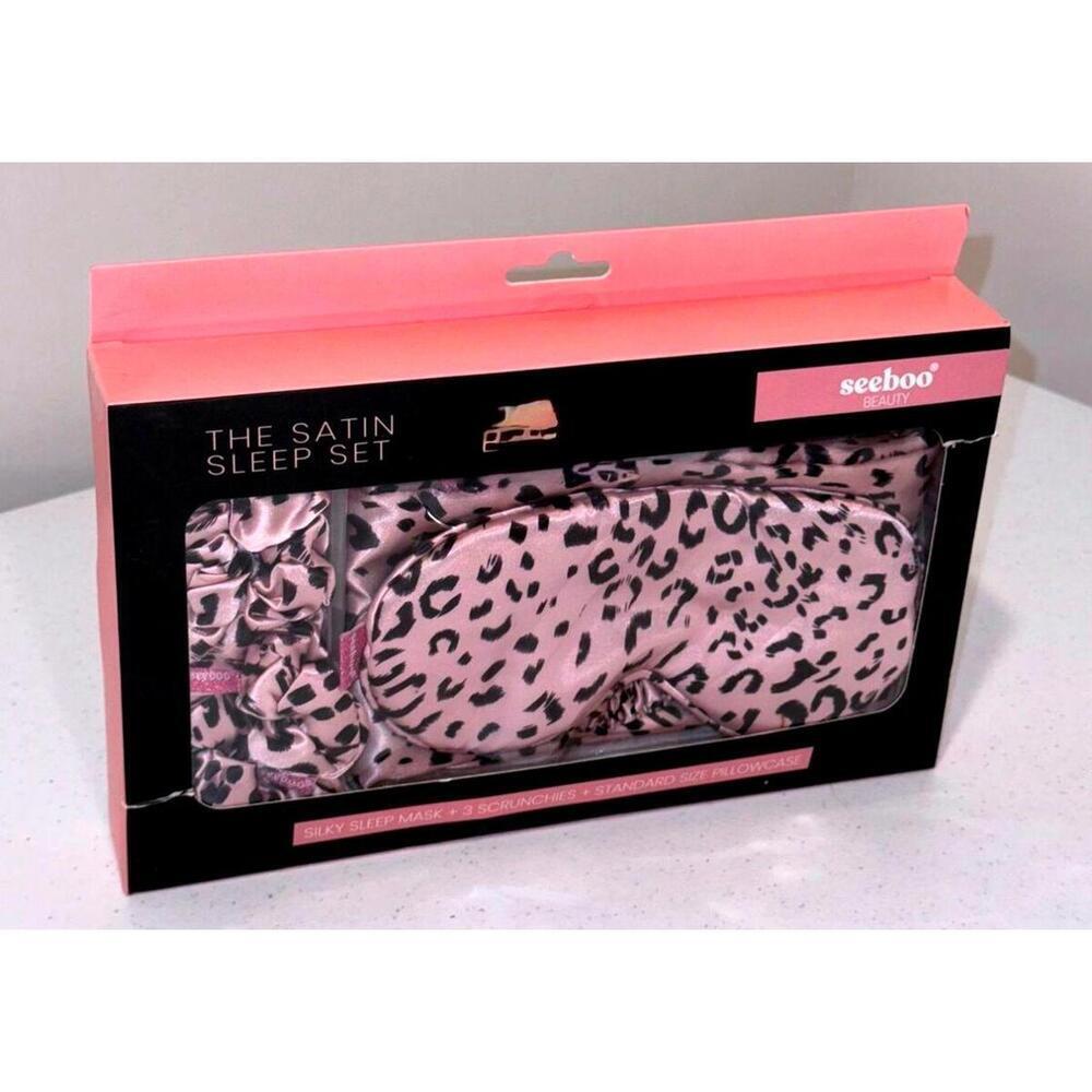 Seeboo Satin Sleep Set Eye Mask & Scrunchie Leopard Design
